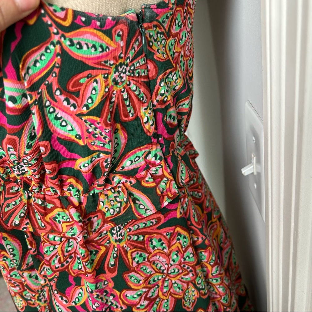 J. Crew Paisley Chiffon Dress Size 0 | Flutter Sleeves | V-Neck | Spring/Summer - Picture 8 of 11